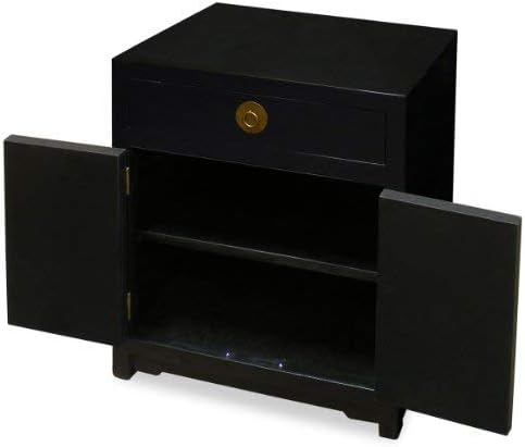 China Furniture Online Elmwood Chinese Cabinet, Ming Style in Matte Black Finish and Brass Hardware