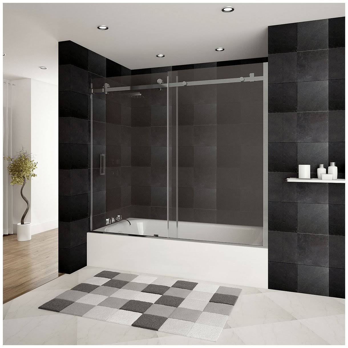 LessCare Ultra-B 58-62W x 60H Bathtub Doors, Semi-frameless, Chrome Finish (Brushed Nickel Finish)