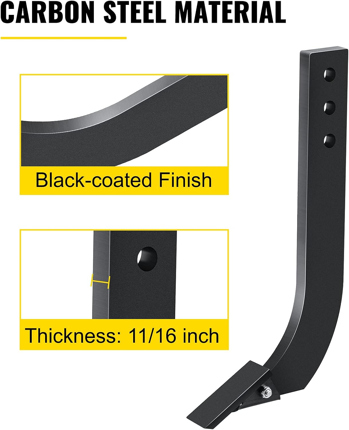 VEVOR 5pcs Box Blade Shank, 16'' Scarifier Shank, 3 Holes Box Scraper Shank, Ripper Shank with Removable Tapered Teeth and Pins, Adjustable Shanks Assembly for Replacement, Digging, Plowing