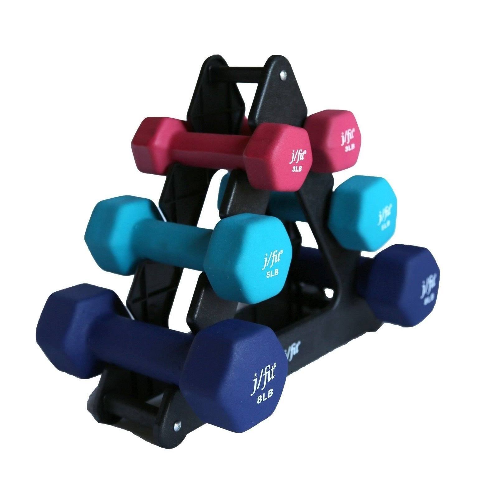 J/fit Dumbbell Set w/Durable Rack | Solid Design | Double Neoprene Coated