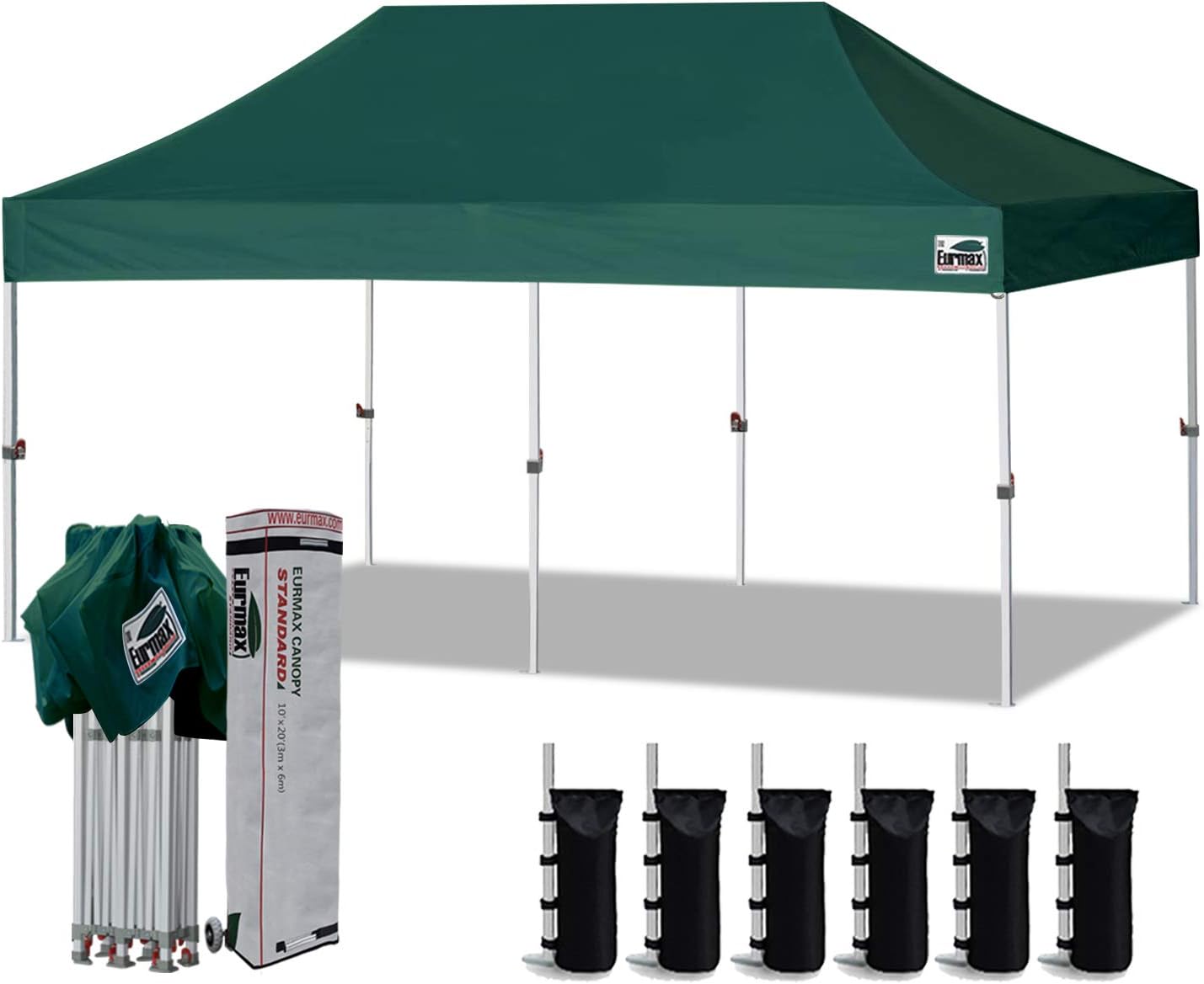Eurmax USA 8'x12' Ez Pop Up Canopy Tent Commercial Instant Canopies with Heavy Duty Roller Bag,Bonus 4 Sand Weights Bags (Red)