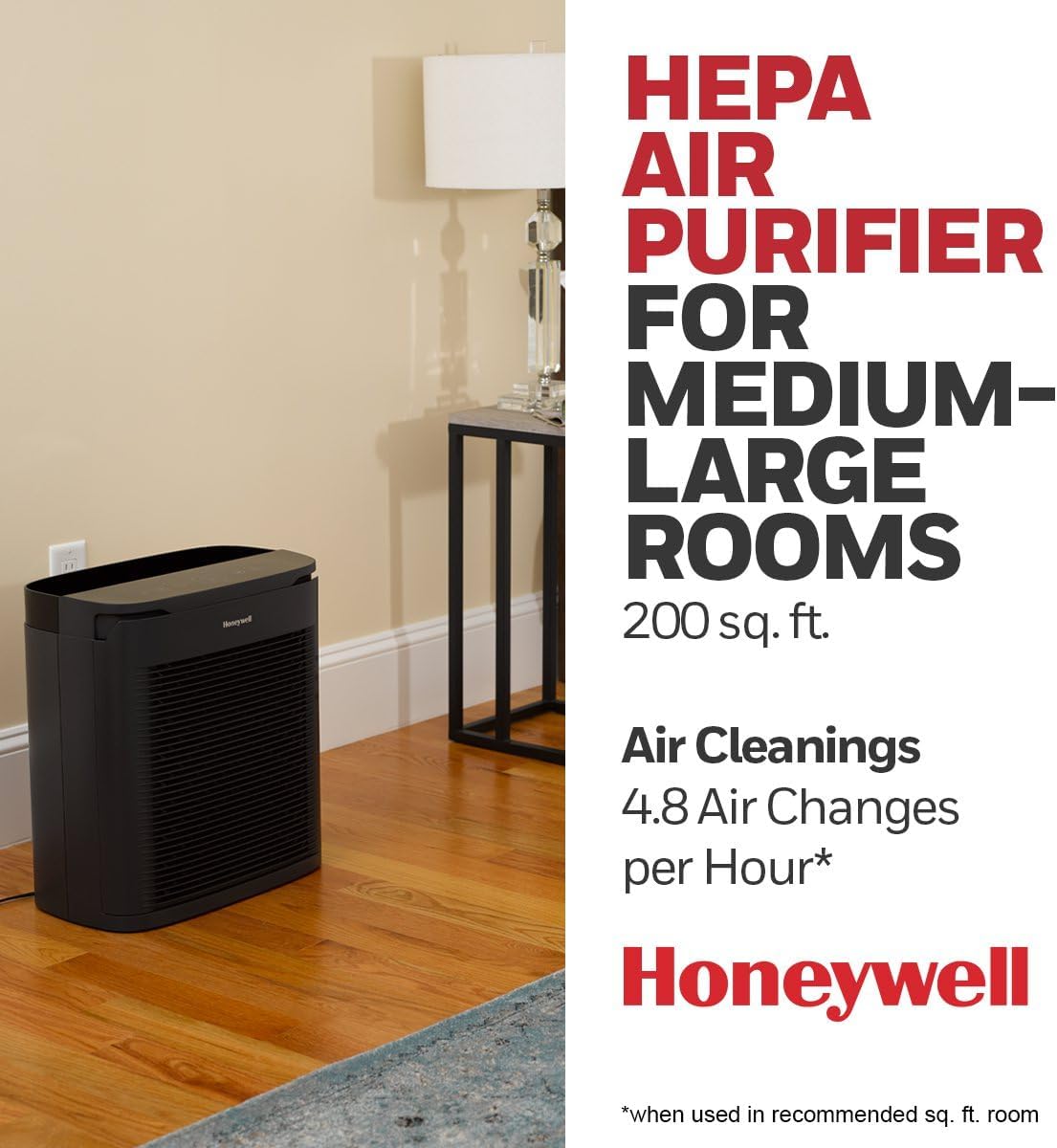 Honeywell PowerPlus HEPA Air Purifier, Allergen Reducer for Medium/Large Rooms (200 sq. ft.) Black - Wildfire/Smoke, Pollen, Pet Dander & Dust Air Purifier, HPA3100