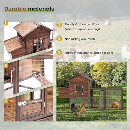 Large Wooden Chicken Coop, 160IN Outdoor Chicken Cages and Run with Nesting Boxes for 2-8 Chickens, Hen Run Poultry Pet House Rabbit Hutch with Waterproof Roof & Removable Tray for Backyard (Two)