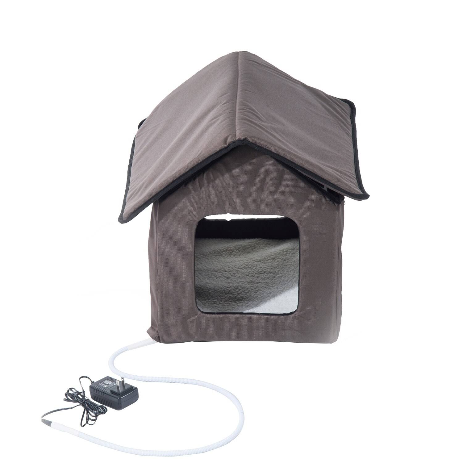 PawHut Outdoor Heated Cat House - Brown
