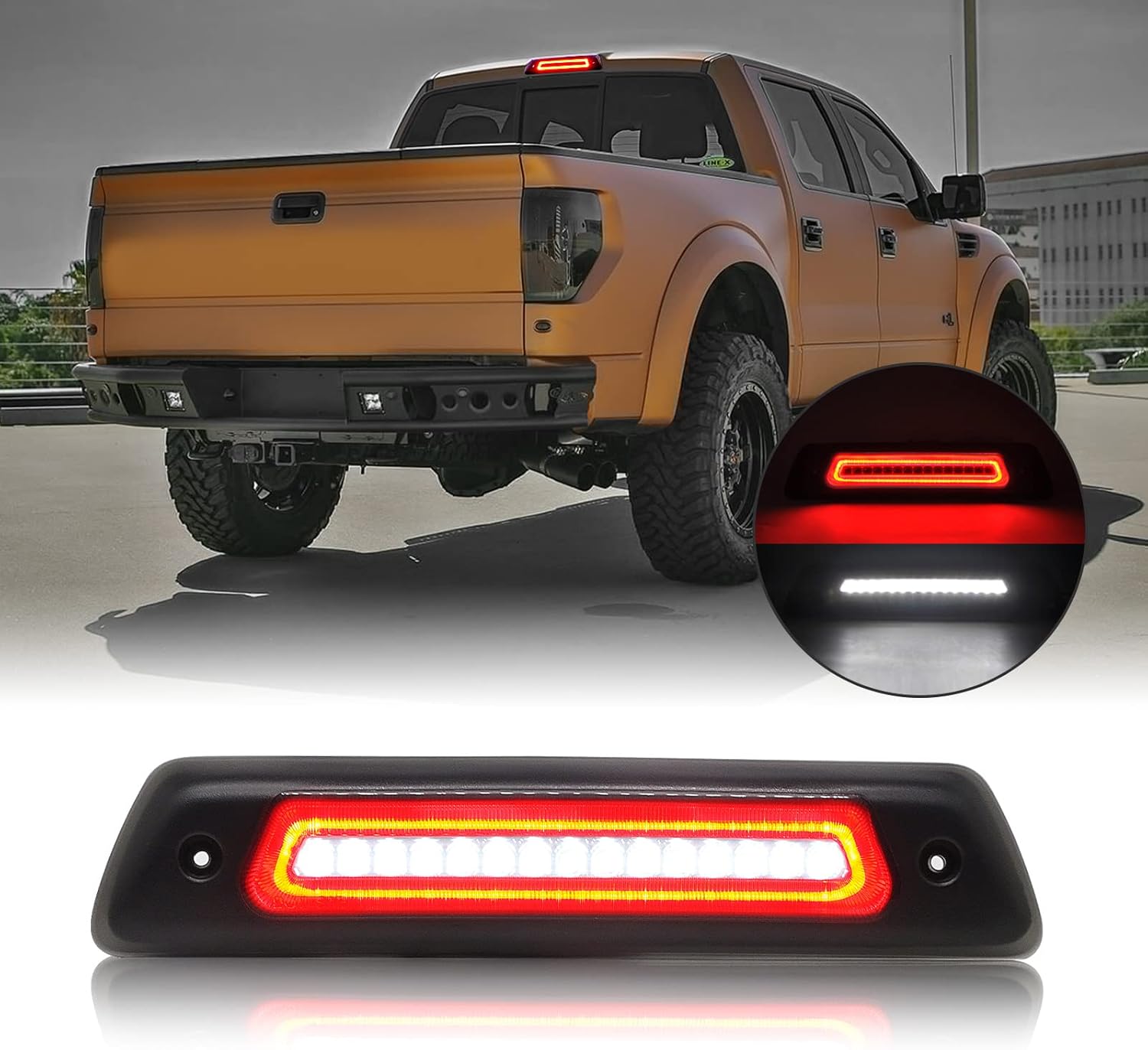F150 Third Brake Light Compatible with 2009-2014 F150 LED Center High Mount Stop Light (CHMSL) Smoked Lens Waterproof Cab Roof LED 3rd Brake Light Cargo Light Assembly (Fit for Raptor Verison). Pack of 2