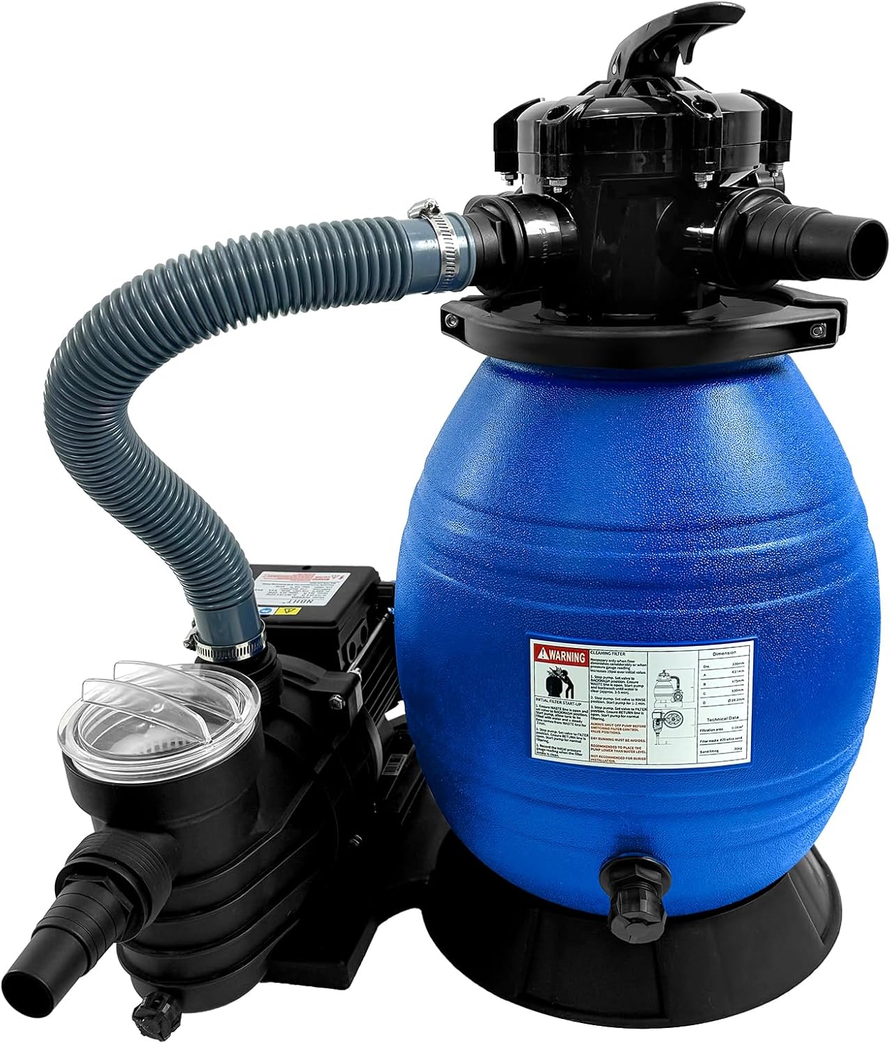 13 Inch Pool Sand Filter 6 Way Valve High-Flo Sand Filter Pump System w/ 3/4HP Pool Pump for Above Ground and Inground Pools with Multi Port Valve