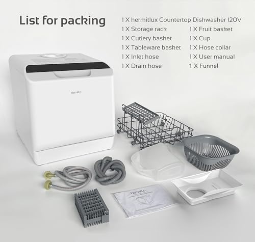 Hermitlux Countertop Dishwasher, 5 Washing Programs Portable Dishwasher With 5-Liter