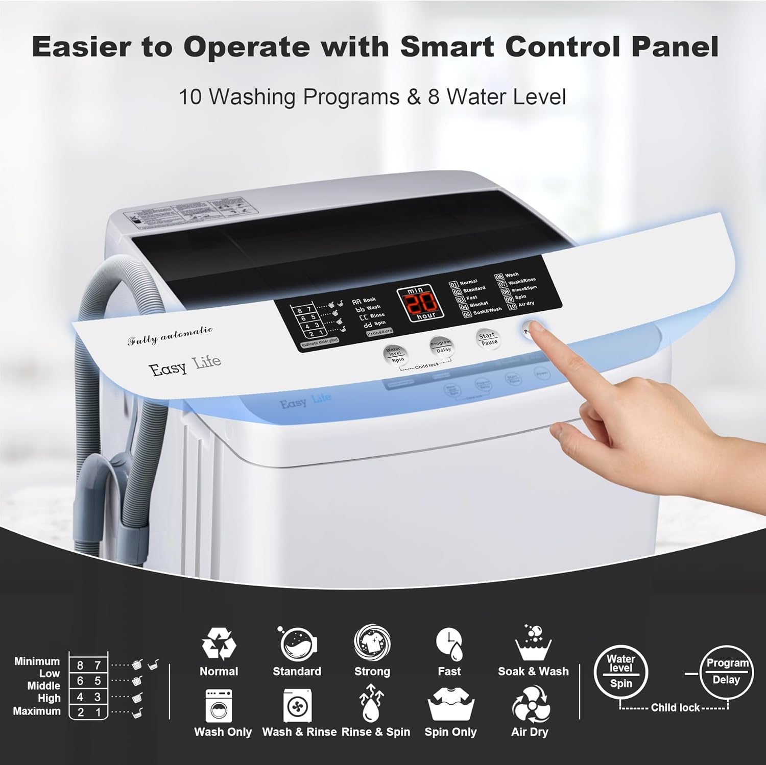 1.34 Cu.Ft Full Automatic Washer and Dryer Combo with Drain Pump, Portable Washing Machine, 10 Wash Program, LED Display, Compact Laundry Washer Spinner for Apartment RV Dorm