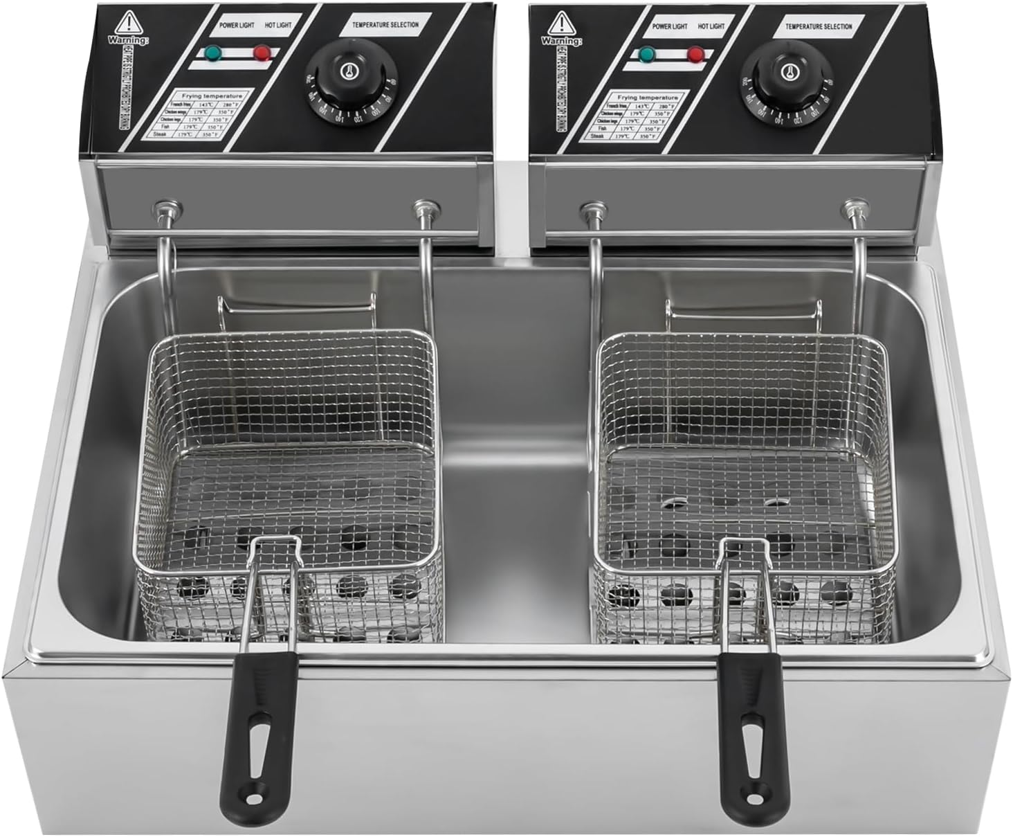12L Electric Stainless Steel Deep Fryer with 1 Large and 2 Small Frying Baskets, 1.7KW+1.7KW 110V Countertop Deep Fryer Accurate Temperature Control Oil Fryer Kitchen Large-Capacity Frying Machine