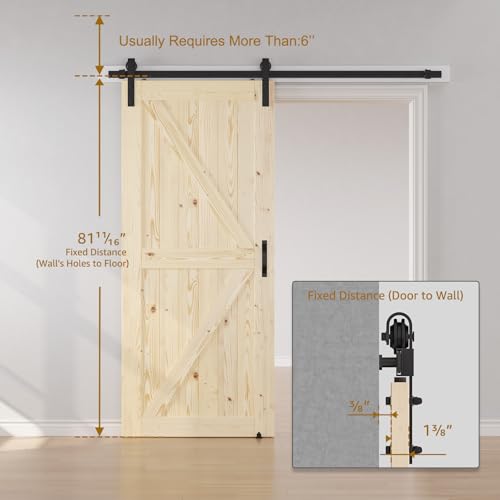 SMARTSTANDARD 36in x 84in Sliding Barn Door with 6.6ft Barn Door Hardware Kit Included, Unfinished Solid Spruce Wood Door, Assembly Required, DIY, Stainable, Natural