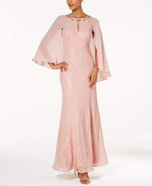 SL Fashions Sequined Cape Gown - 8 / Navy