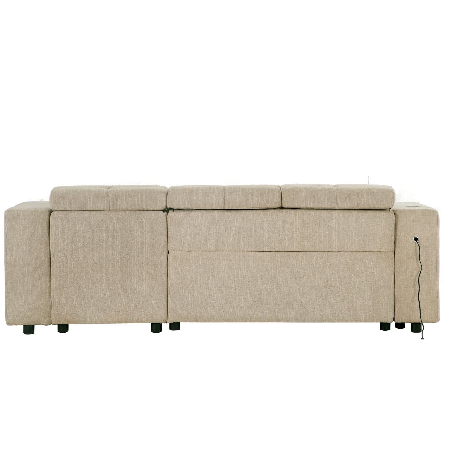 Churanty Pull Out Couch Bed with Storage and Cup Holder Sectional Sleeper Sofa with Wireless Charging L Shaped Couch with Adjustable Headrest Convertible Sofa Bed for Living Room,Beige - Curated Treasures Market