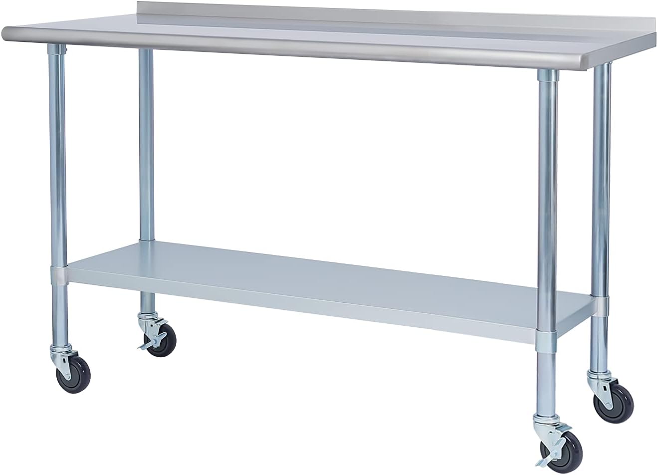 EASE-WAY Stainless Steel Metal Table NSF for Commercial Kitchen Prep & Work, 24 x 60 Inches Worktable with Backsplash, Adjustable Shelf and Caster Wheel, for Industrial Restaurant, Home and Garage