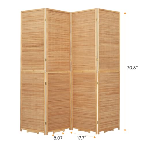 Bamboo Room Divider Folding Privacy Screens, Wall Divider for Room Separation, Portable Room Partitions and Dividers, 5.6FT Bamboo Mesh Woven Room Divider Panel (Brown, 4 Panel)