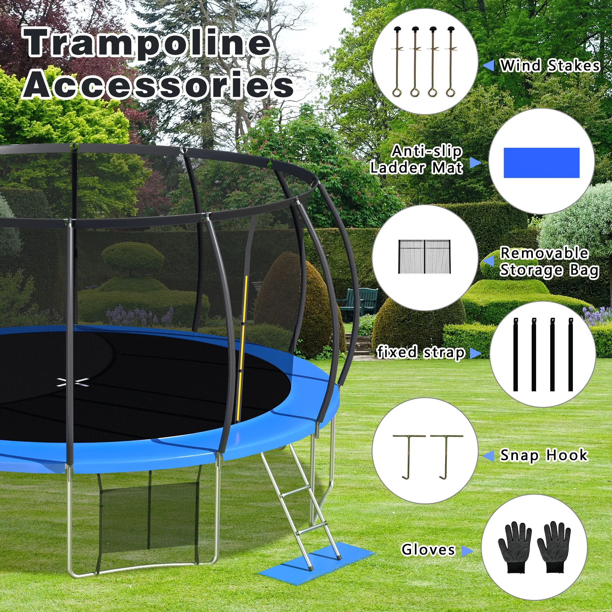 Richryce 16 FT Trampoline for Kids Adults with Safety Enclosure Net and Ladder,Outdoor Fitness Trampoline for Family, Easy Assembly