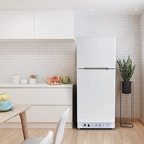 Techomey Propane Refrigerator with Freezer, 6.1 Cu.Ft. Gas Fridge Off Grid, Gas Refrigerator, 110v/Propane Dual Powers, Energy-saving & Quiet, for Outdoor, RV, Truck, Camper, Kitchen, White