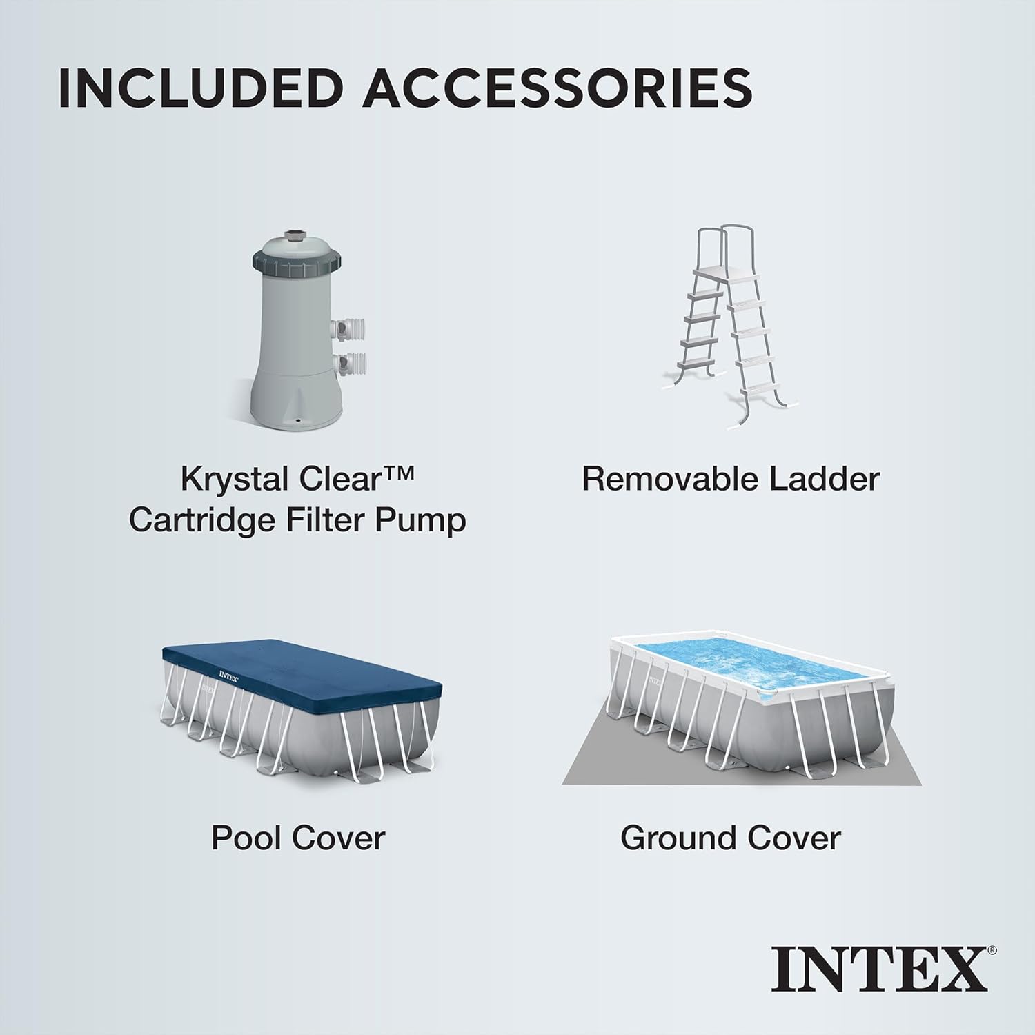 INTEX 26791EH Prism Frame Premium Rectangular above Ground Swimming Pool Set: 16ft x 8ft x 42in – includes 1000 GPH Cartridge Filter Pump – Removable Ladder – Pool Cover – Ground Cloth