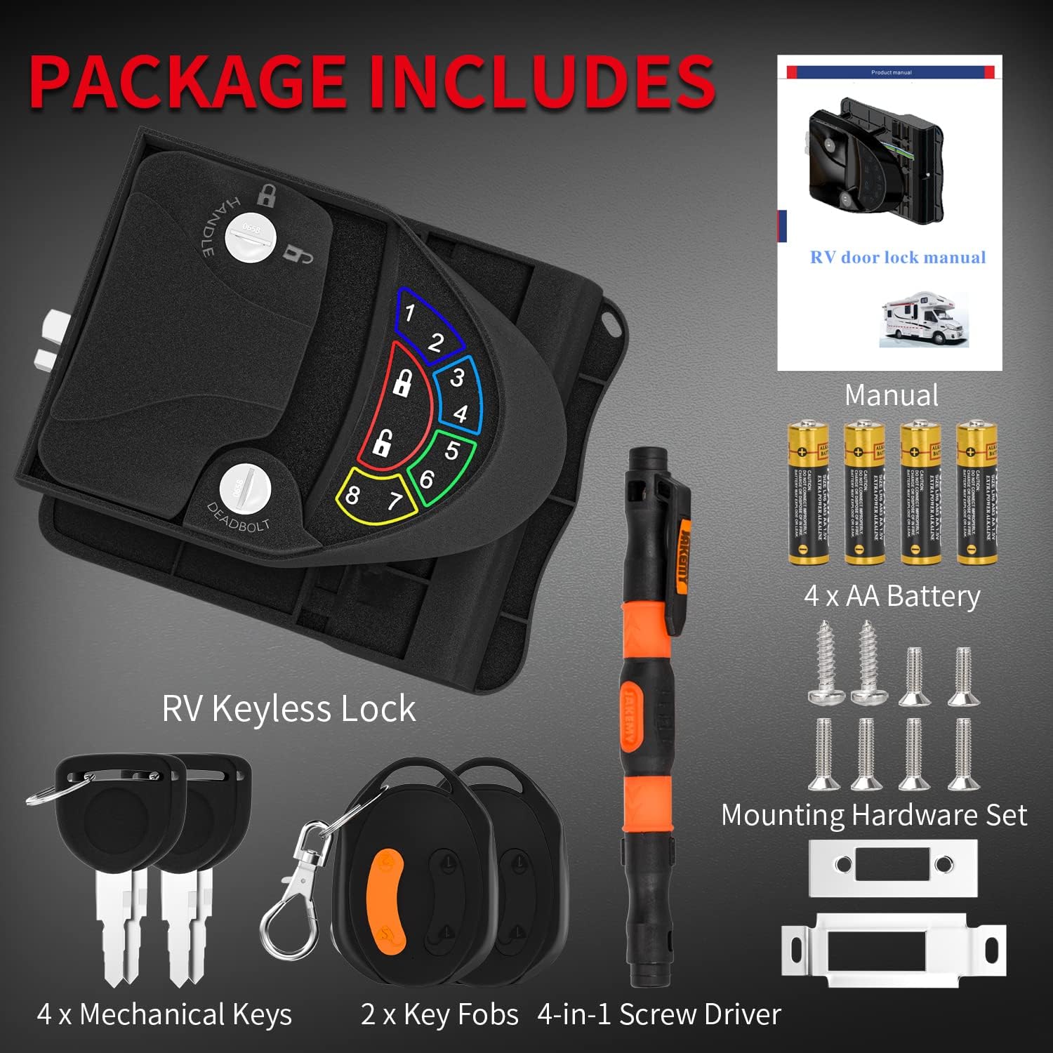 DaierTek RV Door Lock Keyless Entry, Metal RV Lock Keyless Entry with Deadbolt, Backlit Keypad, Wireless Fobs, Keys and Gasket, Zinc Alloy fit 2.75" x 3.75" for Travel Trailer Camper