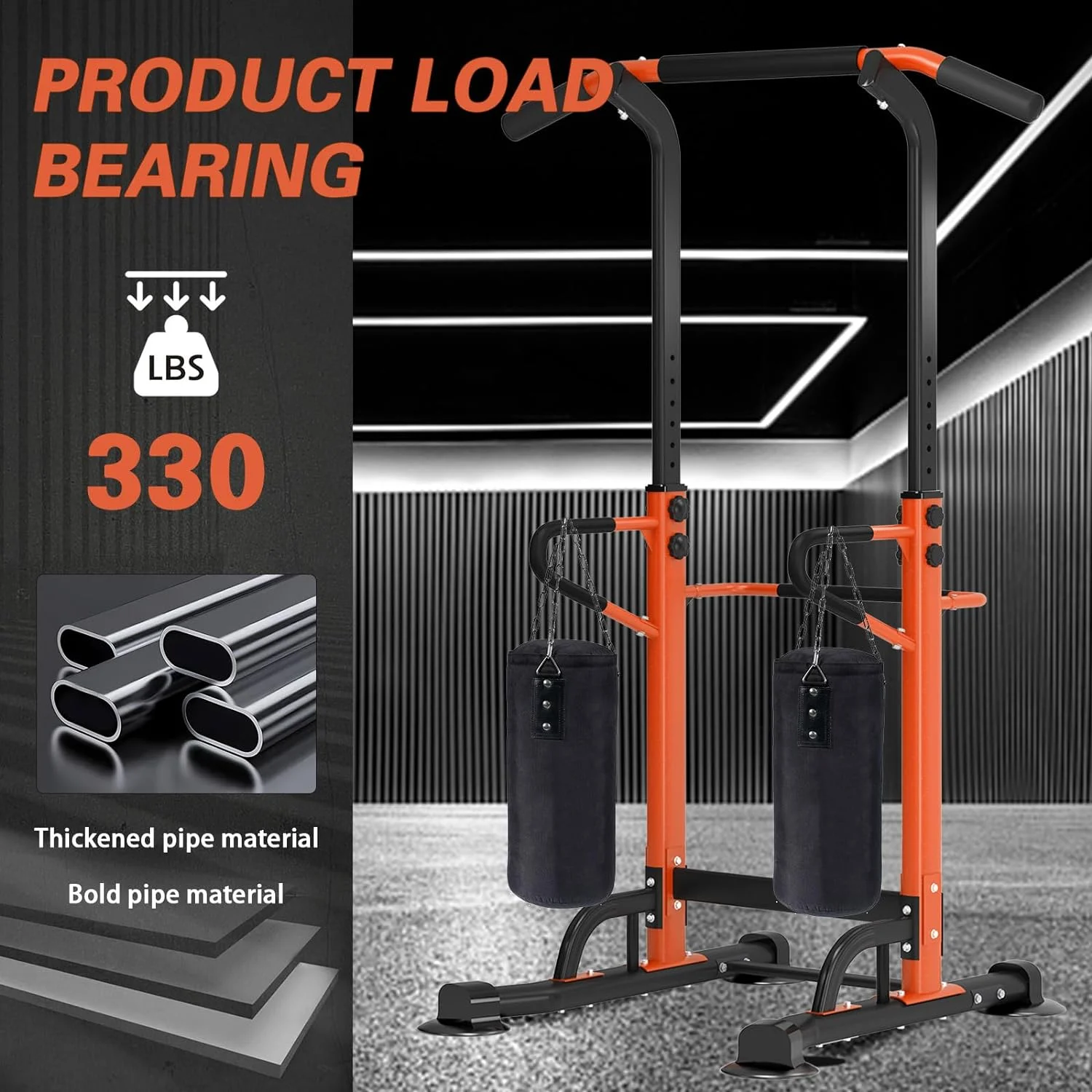 SOGES Height Adjustable Power Tower Dip Stands Pull up Bar Strength Training for Home Gym Black