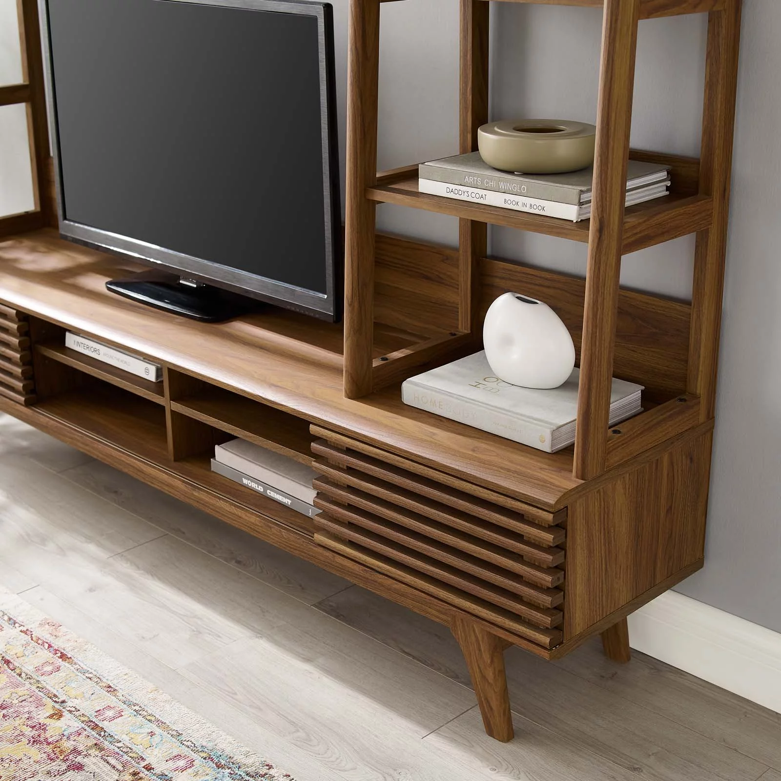Modway Render TV Stand Entertainment Center in Walnut
