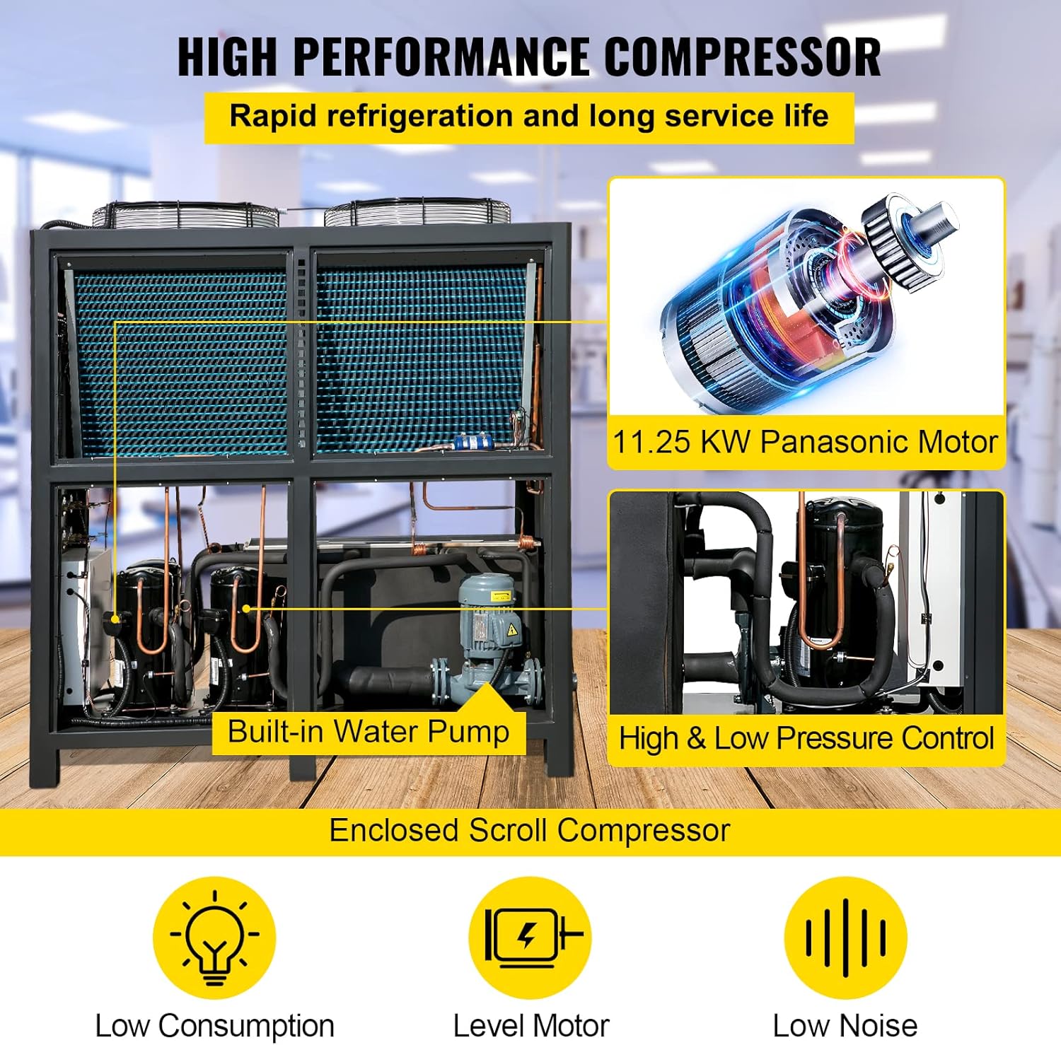 VEVOR Water Chiller 15Ton, Capacity Industrial Chiller 15Hp, Air-Cooled Water Chiller, Finned Condenser, with Micro-Computer Control, Stainless Steel Water Tank Chiller Machine for Cooling Water