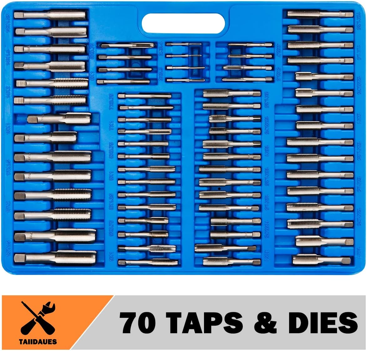 Taiidaues 110 Piece Hardened Alloy Steel Metric Tap And Die Threading Tool Set, SAE Standard Metric Tap Die Set for Cutting External and Internal Threads - With Storage Case