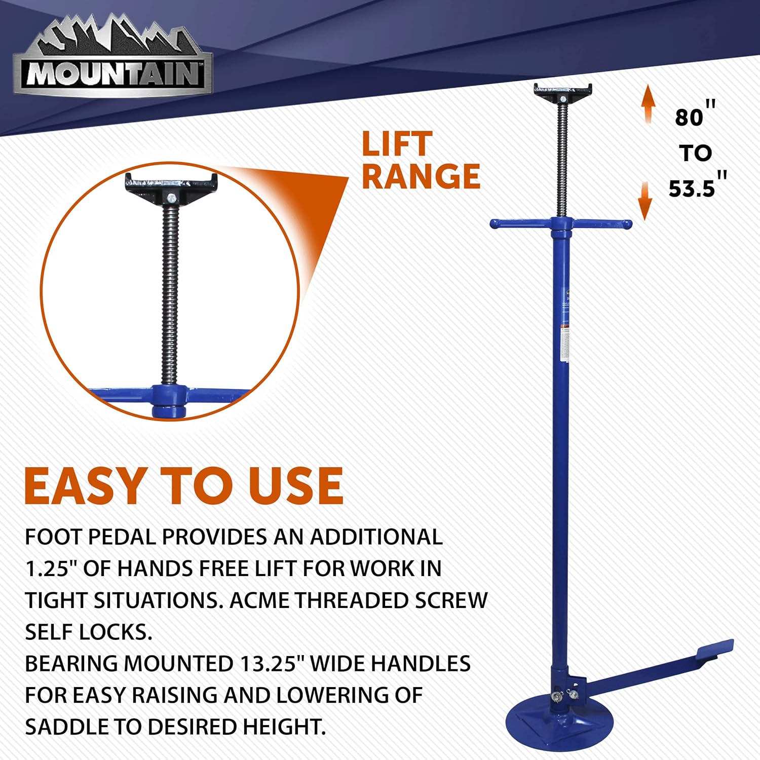 K Tool International Mountain 3/4 Ton Capacity Utility Underhoist Stand with Pedal; Sturdy Large Base, Heavy Duty Steel, 1,500 Lb. Lift Capacity; MTN50754A