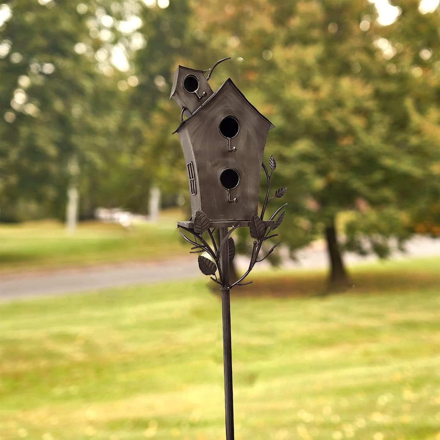 Zaer Ltd. Large Copper Colored Multi-Birdhouse Stakes, Room for 4 Bird Families in Each (Castle Home)