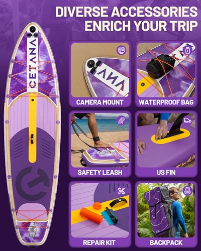 CETANA 11'6×35" Extra Wide Stand Up Paddle Board for Adults & Youth, 400lb Capacity Inflatable Paddle Board, Sup for 2+1 Person with Removable US Fin, 100L Backpack, Floating Paddle, Safety Leash