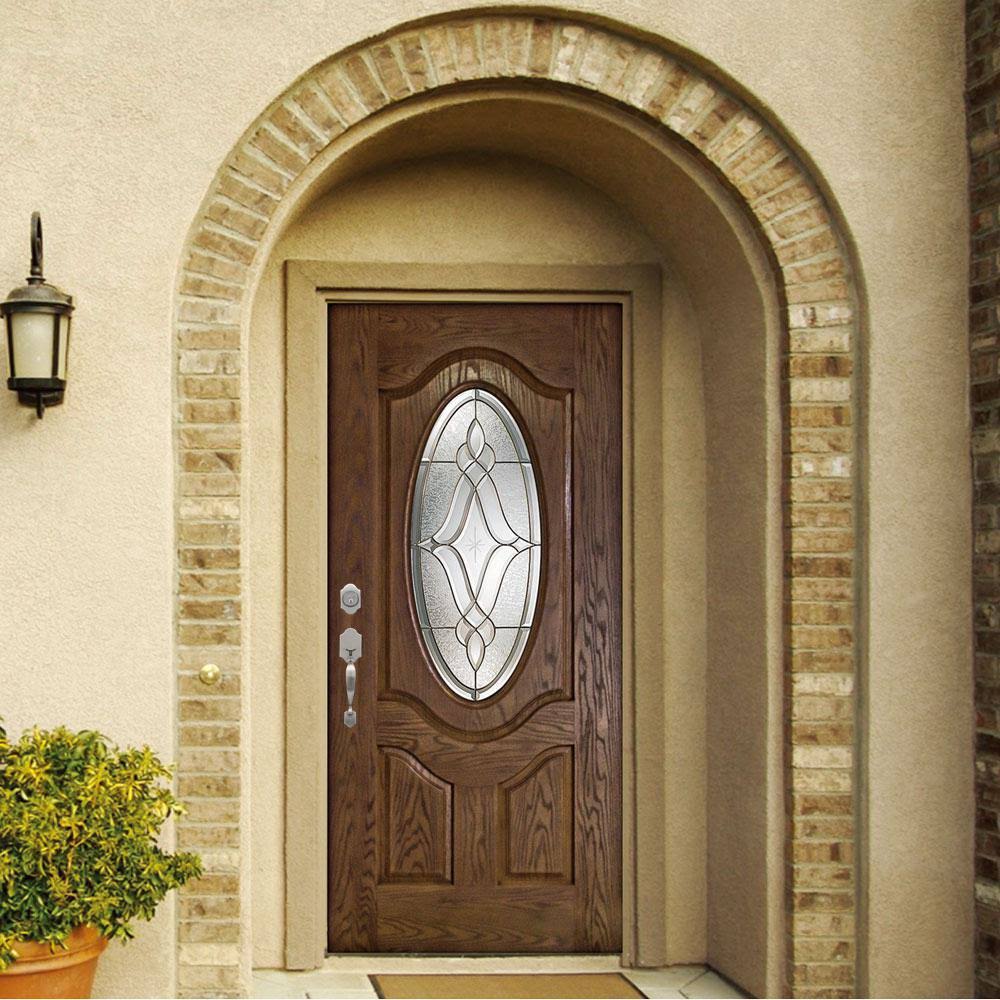 Mp Doors 36 in. x 80 in. Distinction Medium Oak Right-Hand Inswing 3/4 Oval Lite Decorative Fiberglass Prehung Front Door