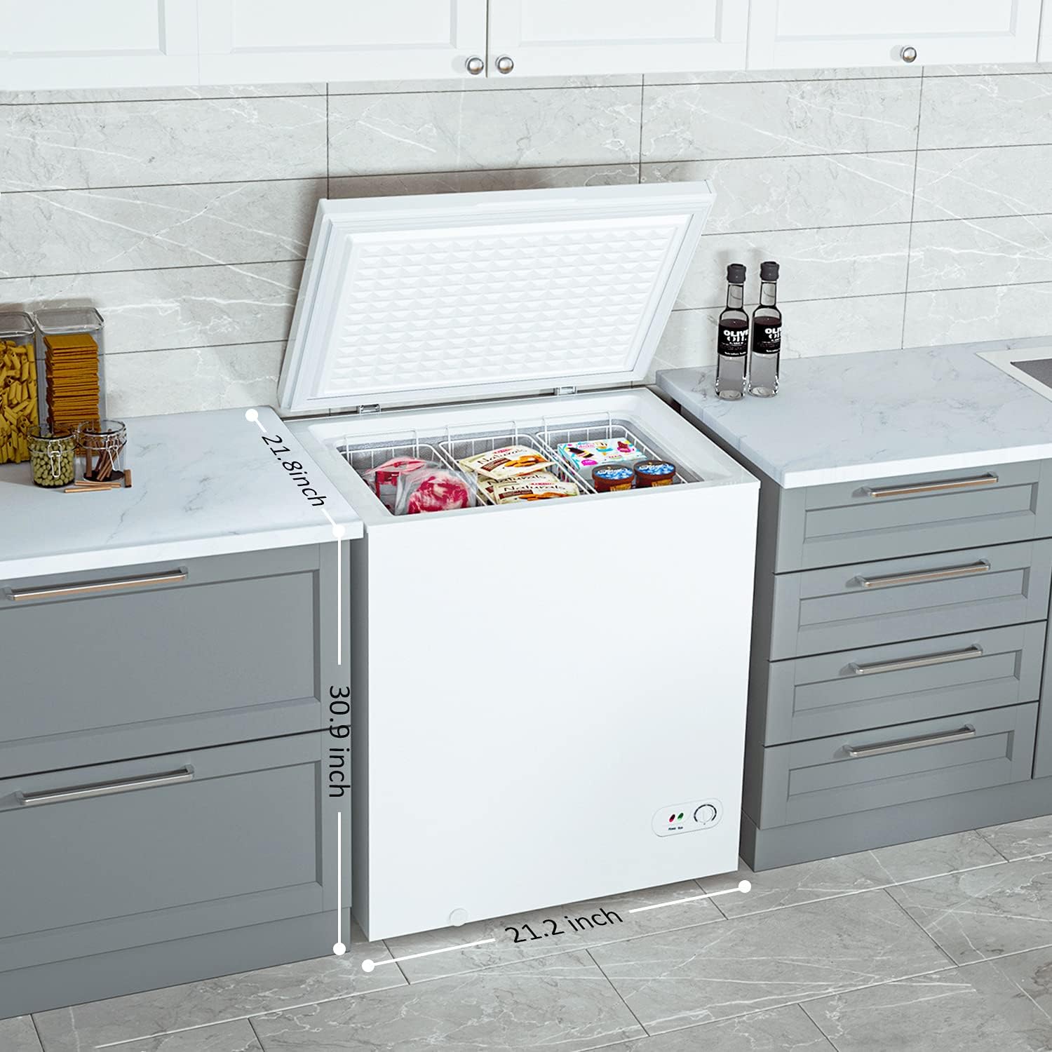 5.0 Cu.ft Chest Freezer Small Deep Freezer Mini Outdoor Chest Freezers Upright with 3 Removable Baskets 7 Temperature Settings White
