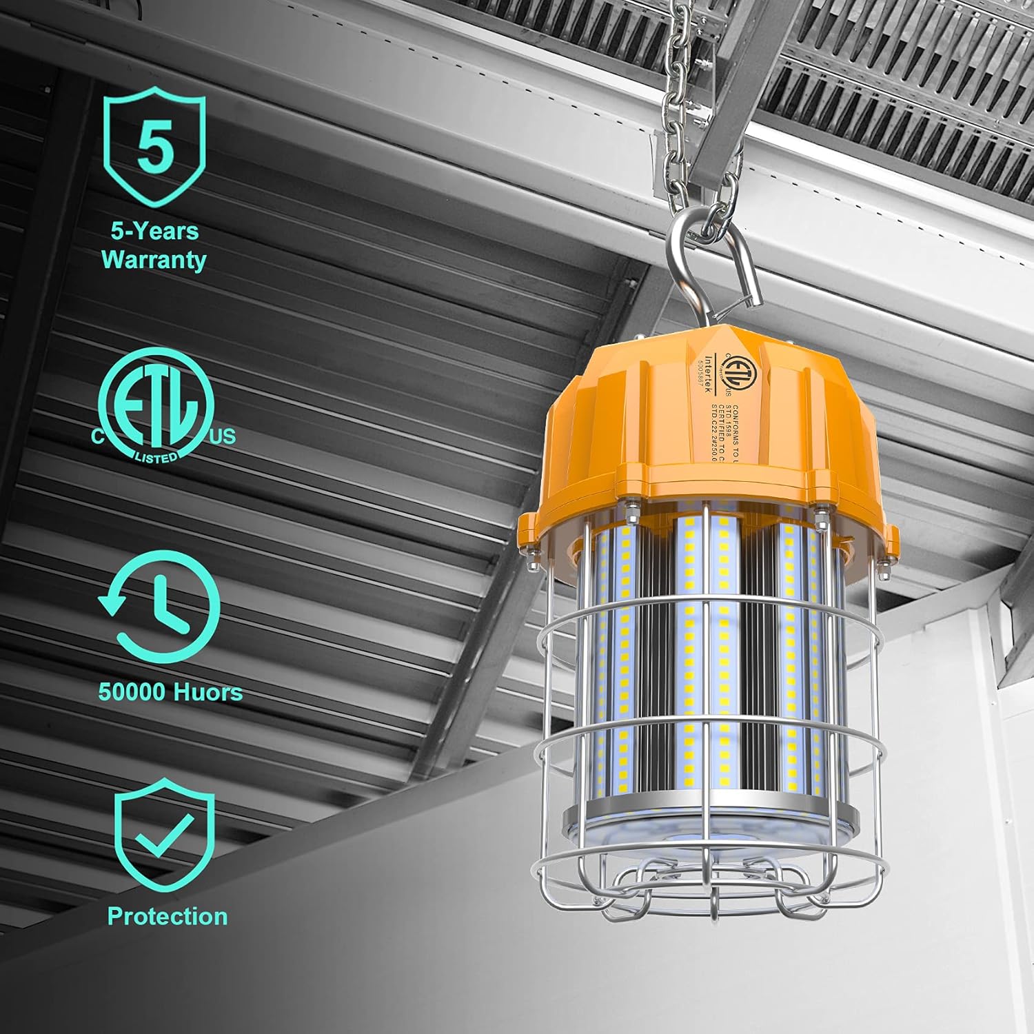 80W LED Temporary Work Light 11,600LM 360° Illumination 10' Cable with 120V Plug Portable Hanging Construction Work Lights IP65 Plug-n-Play for Job Site Warehouse Garage Lighting Pack of 2
