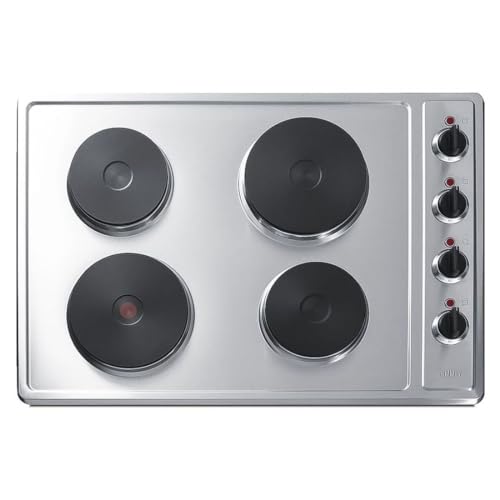 Summit CSD4B300 30” Wide 230V 4-Burner Solid Disk Cooktop, Total 5500W, Durable Cast-Iron, Stainless-Steel Surface, Indicator Light, Push to Turn Knob, ADA Compliant