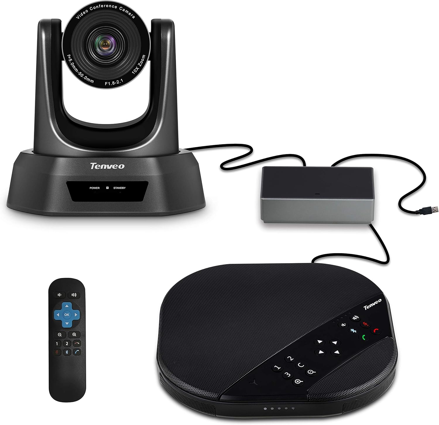Tenveo All-in-One Video and Audio Conference Room Camera System 10X Optical Zoom USB PTZ Conferencing Camera with Expansion Microphones for Large Remote Meeting Work with Zoom Skype
