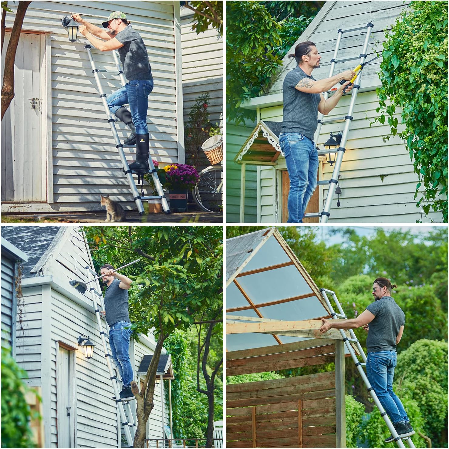 Bivatia 15 Ft Smartsafe Aluminum Telescoping Ladder: Telescopic Extension Ladder Retraction Collapsible Ladder Portable Folding Lightweight Ladder Type 1A with 18.3 ft. Max Reach