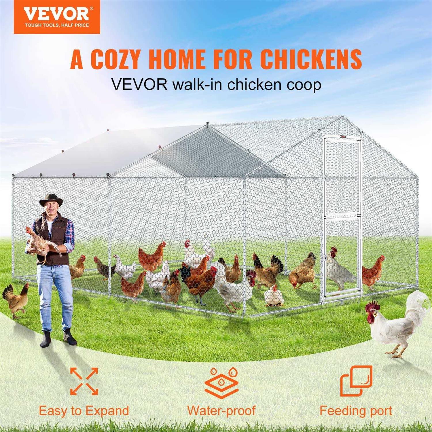 VEVOR Large Metal Chicken Coop with Run Walkin Chicken Coop for Yard with Waterproof Cover - Pet Supplies online store