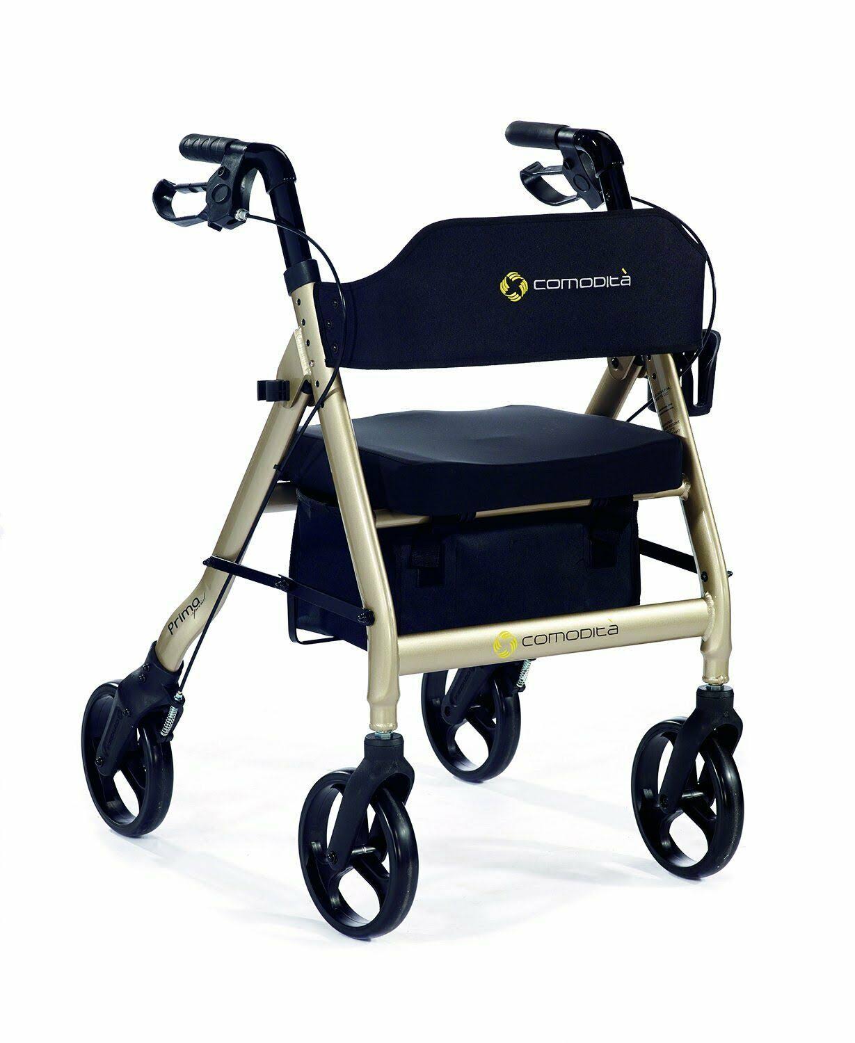 Comodita Prima Special Rollator Walker with Exclusive 16x22 Wide Ultra Comfortable Orthopedic Seat, Removable Cup Holder and Can