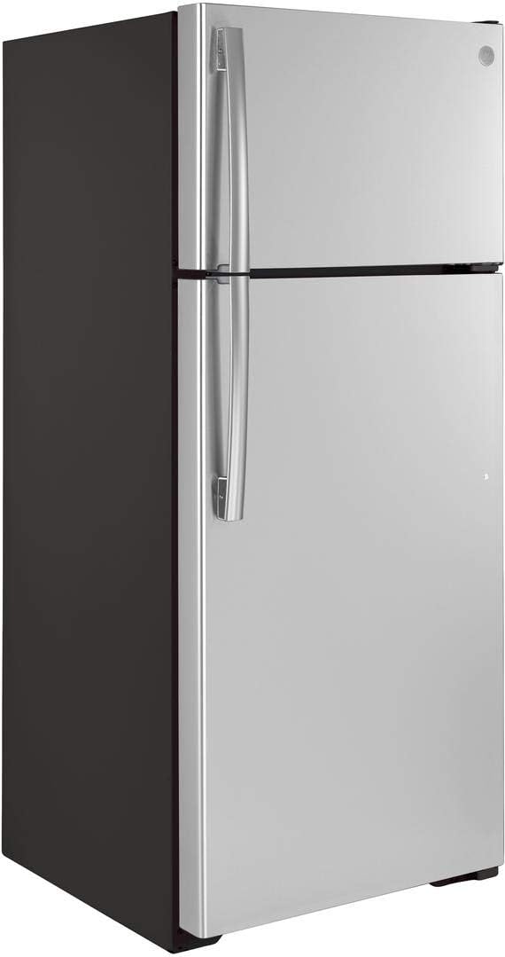 GE GIE18GSNRSS 28" Energy Star Top Freezer Refrigerator with 17.52 cu. ft. Capacity LED Lighting Edge-to-Edge Glass Shelves Sliding Deli Drawer and Upfront Temperature Controls in Stainless Steel
