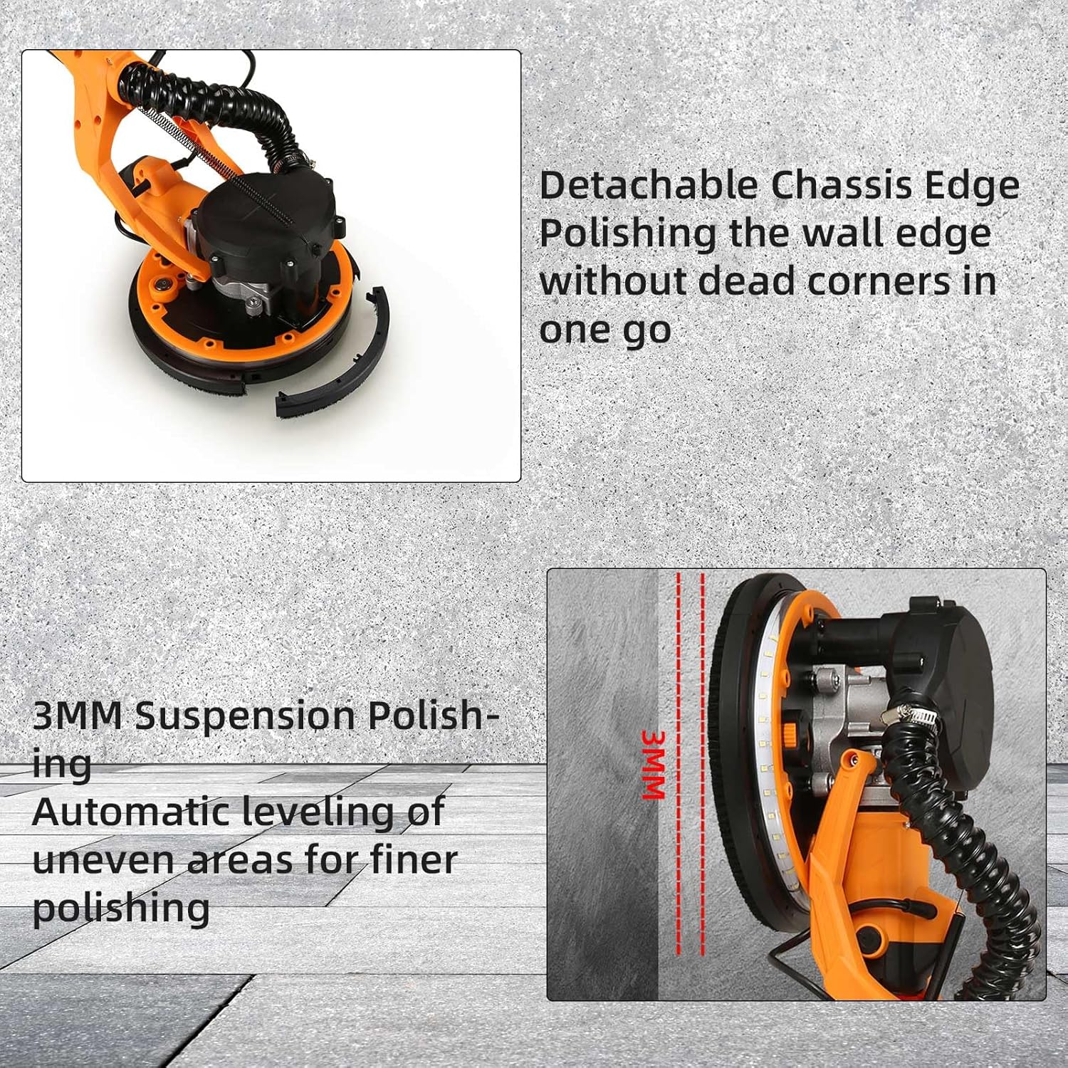 Electric Drywall Sander with Vacuum, 1390W Wall Sander Popcorn Ceiling Removal Tool, 13ft Cord, Extendable & Foldable Handle, Auto Dust Collection, LED Worklights for Wall Ceiling