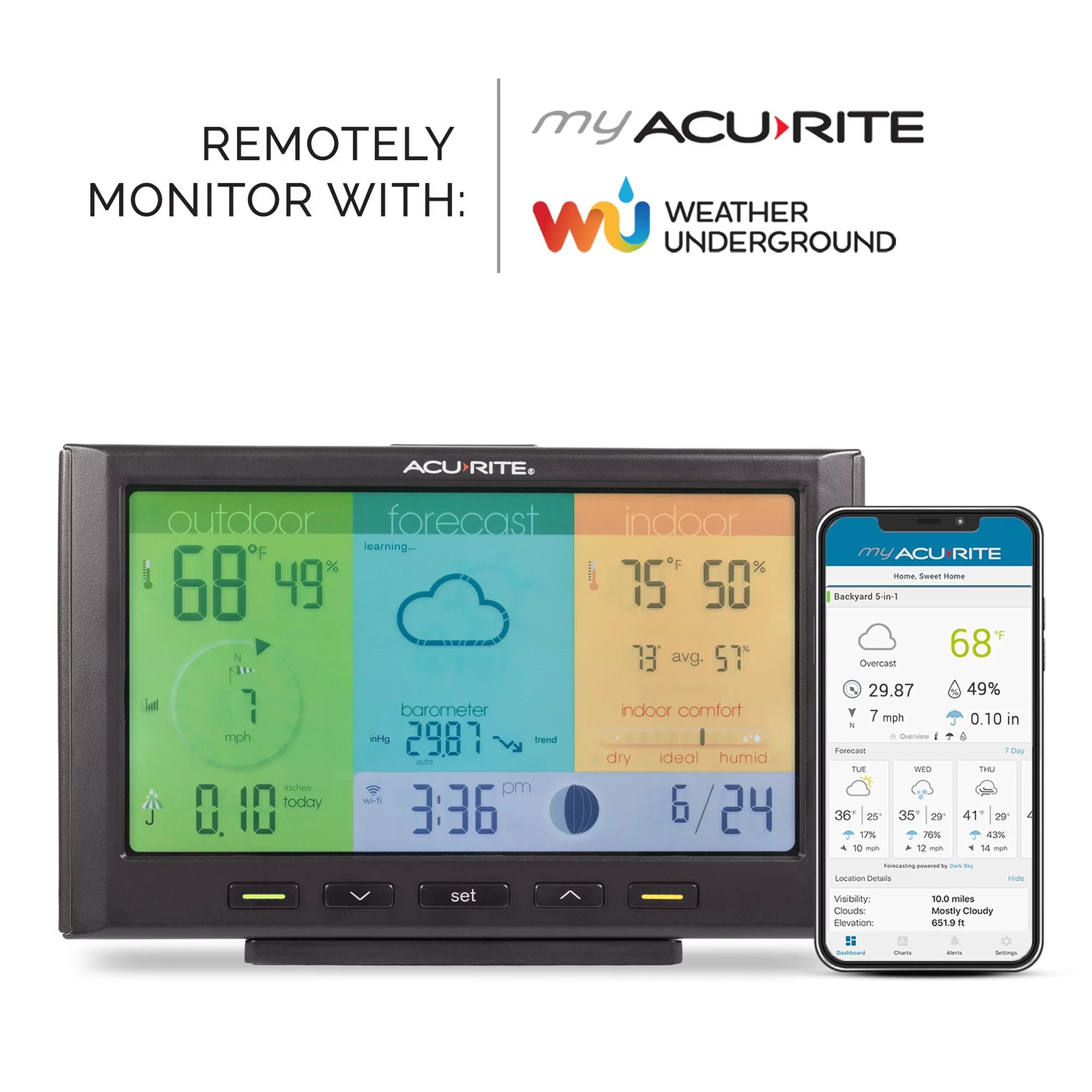 AcuRite Iris Home Weather Station with Wi-Fi Color Display for Remote Weather Monitoring (01547M)