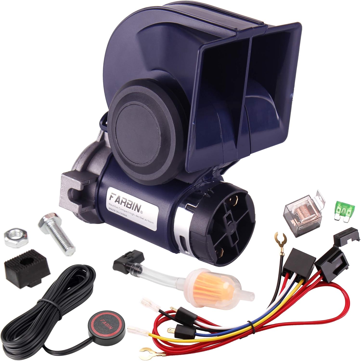 FARBIN Train Horn for Truck 12v 150db Loud Car Horn Snail Air Horn with Relay Harness for Any Vehicles(12V, black horn)
