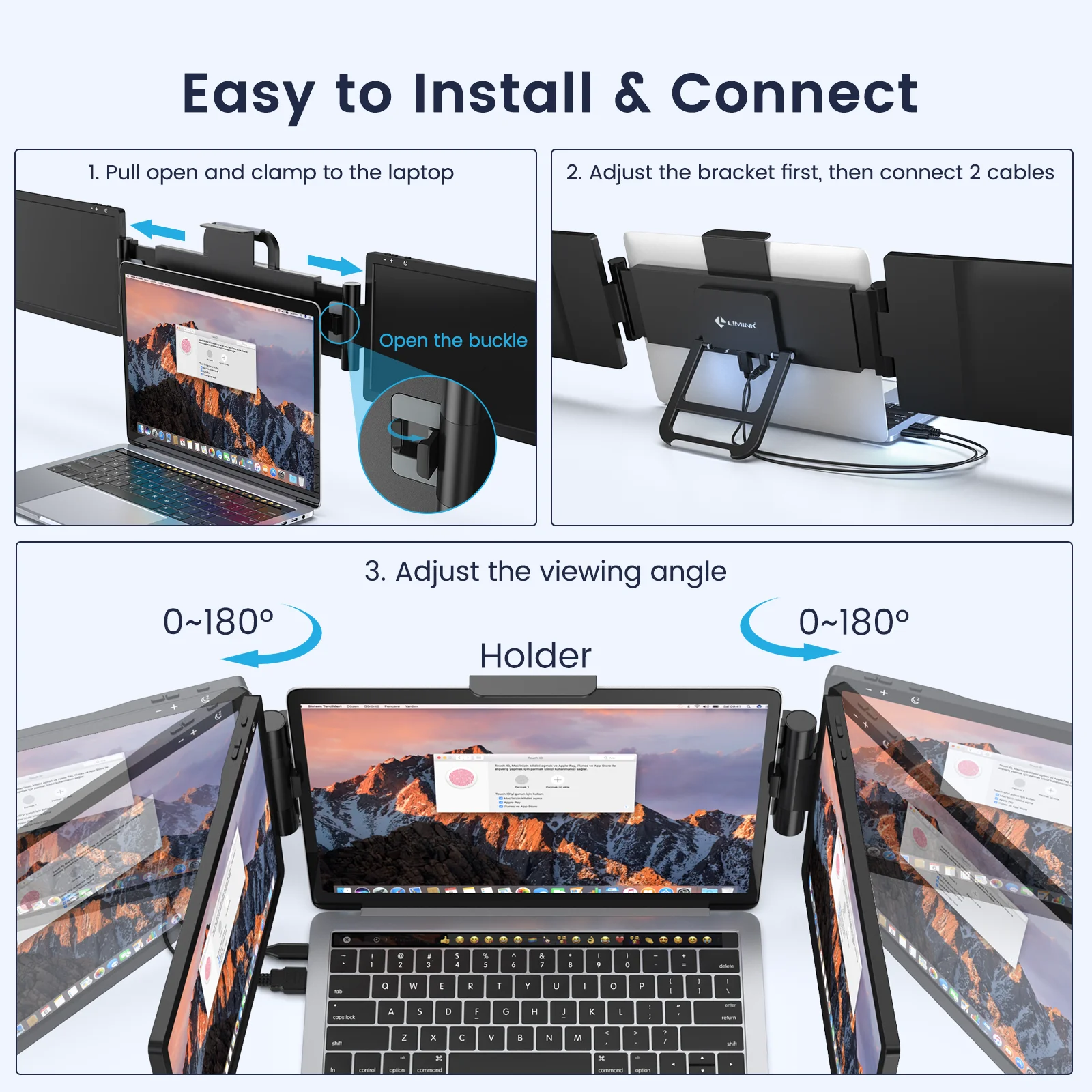 Limink Laptop Screen Extender Triple Extended Monitor for 13 to 16 inch Laptop Display Attachable Portable Travel Monitor Gaming Monitor 12inch Dual Screen 1080P Plug & Play No Need Driver