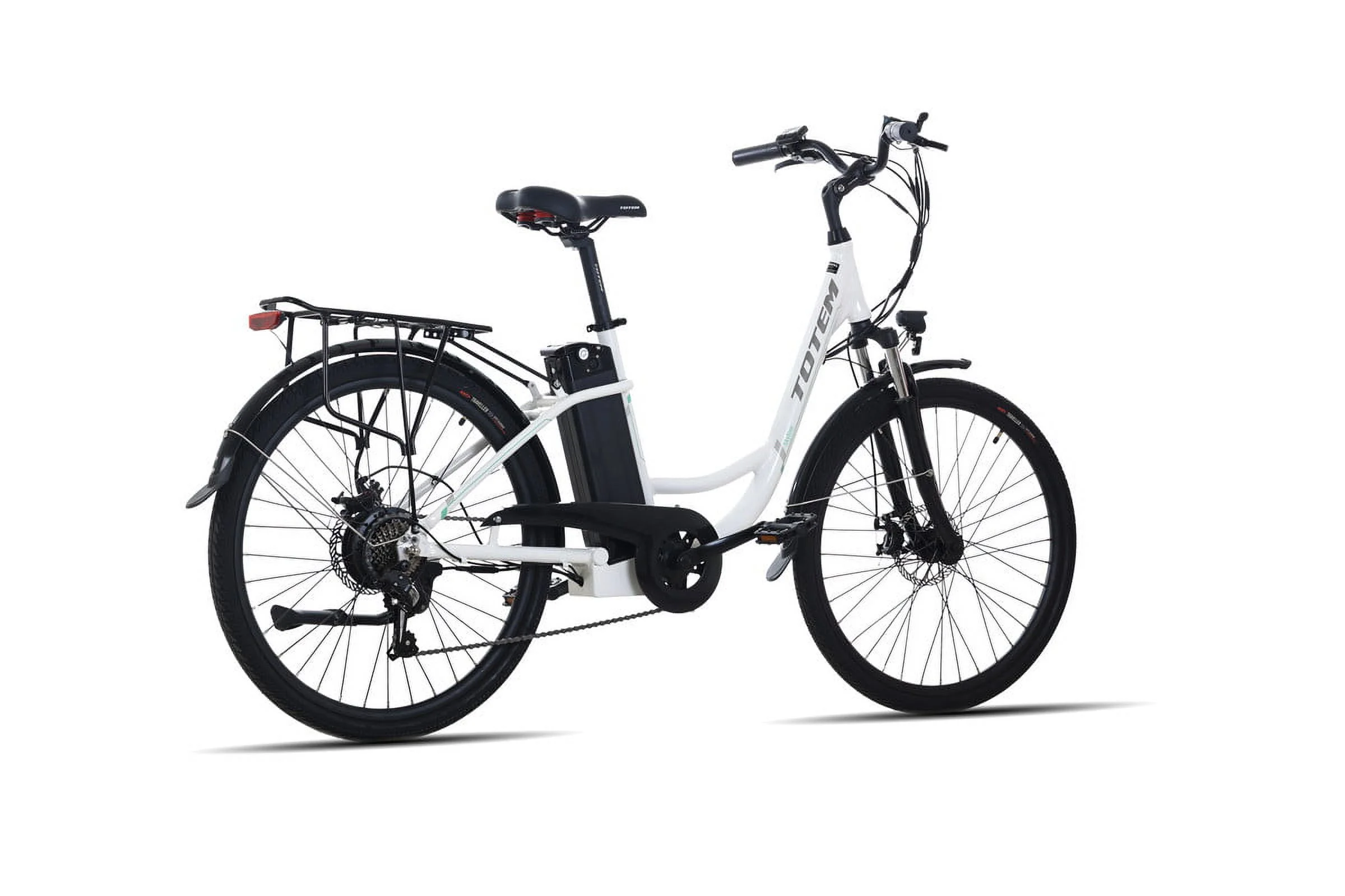 Totem Skyline Electric Bike for Adults, 26” Ebike 350W Powerful Motor, 36V 10.4Ah Removable Battery Electric Cruiser Bike, Shimano 7-SPEED Gears, Electric City Commuter Bike, White