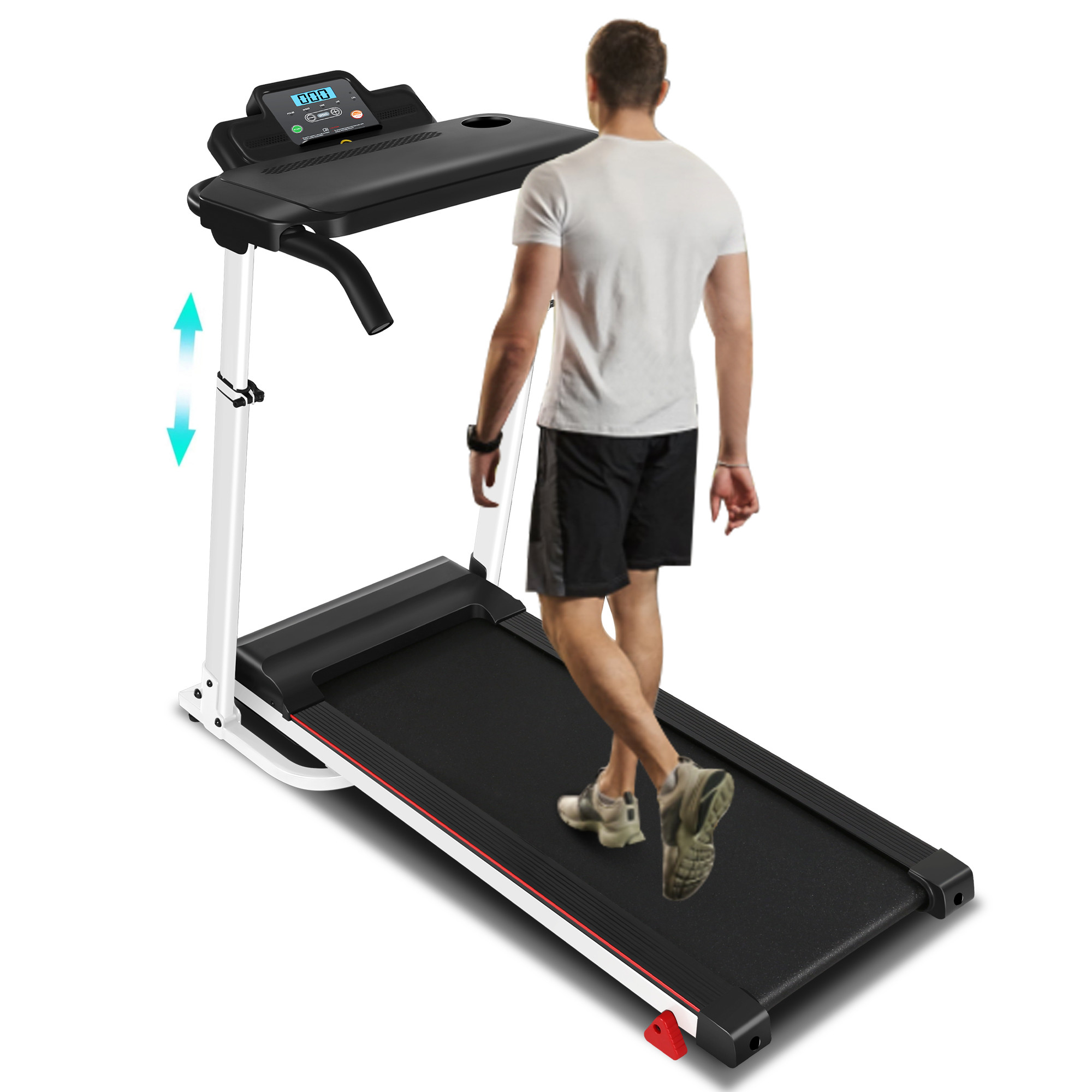 Tikmboex Folding Treadmill with Removable Tabletop and Incline, 2.5 HP Running Machine and 300Lbs Capacity for Home Office Use,White