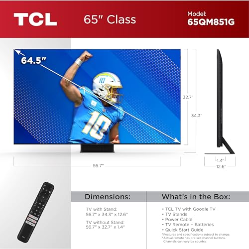TCL QM85 QLED 4K Smart QD-Mini LED TV with Google TV Dolby Vision IQ HDR, Dolby Atmos, Game Accelerator up to 240Hz, Voice Remote, Compatible with Alexa, Streaming Television