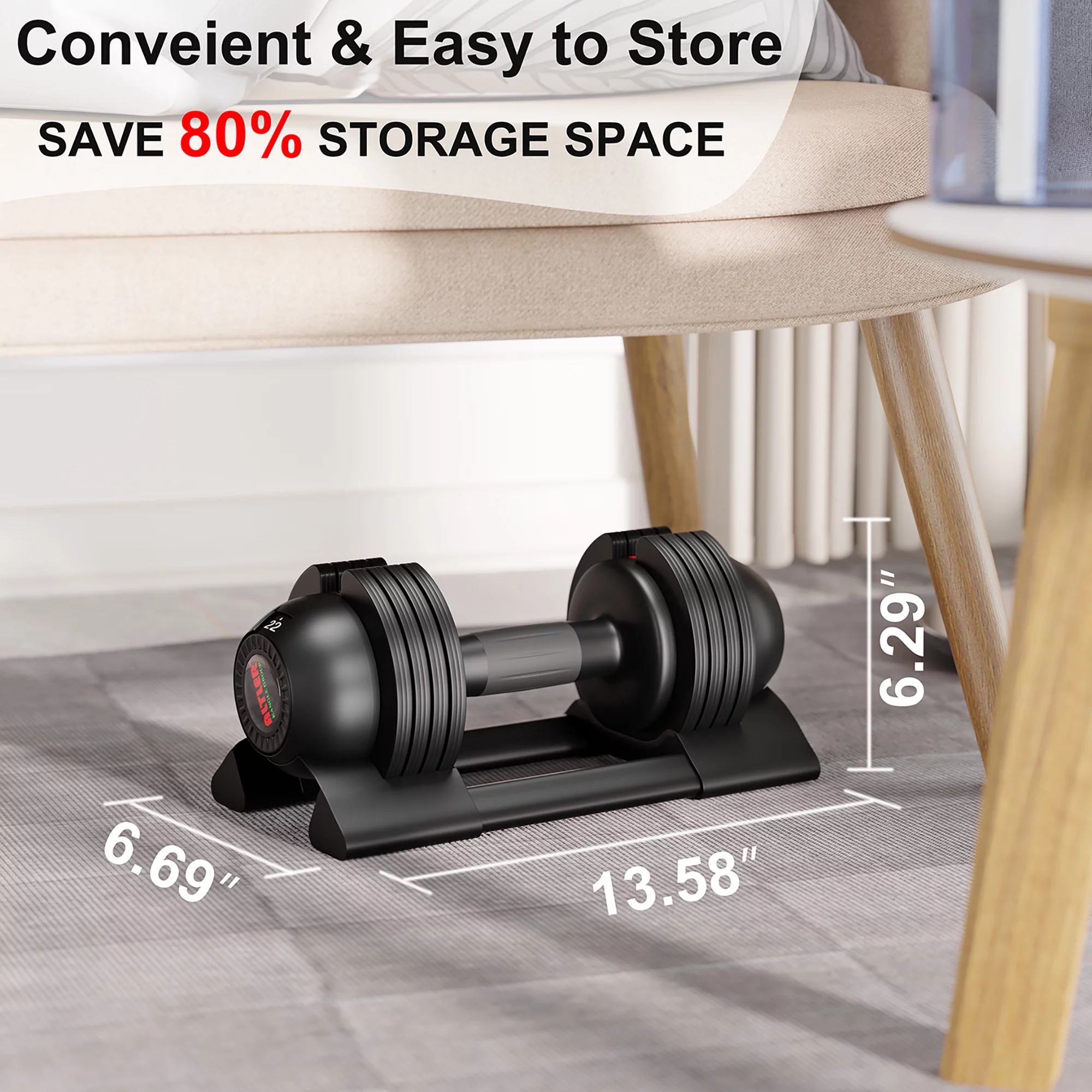 Adjustable Dumbbell,22lb/44lb/52lb Single Dumbbell Set with Tray for Workout Strength Training Fitness
