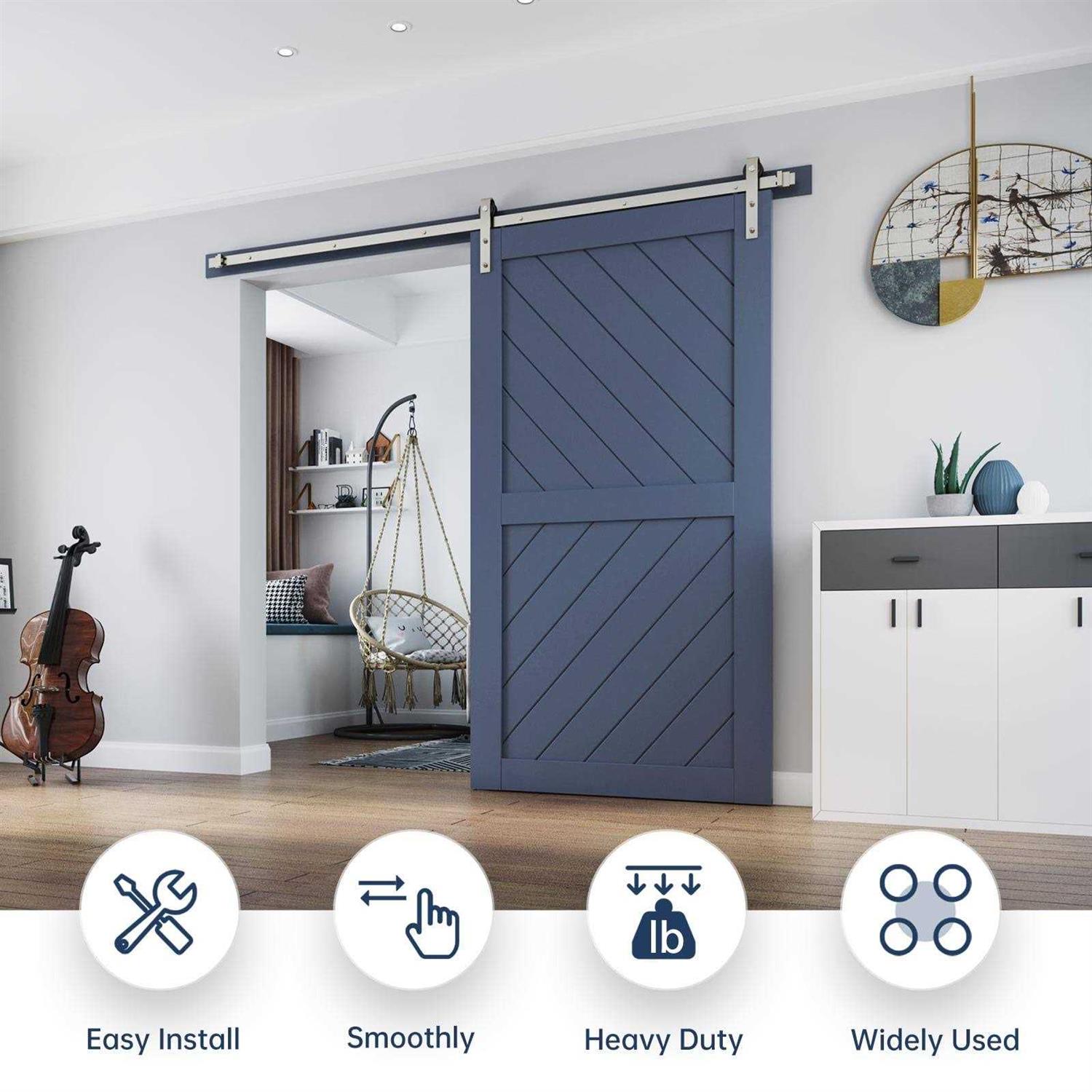 Easelife Brushed Nickel Sliding Barn Door Hardware Track Kit,Basic J Pulley,Heavy Duty,Slide Smoothly Quietly,Easy Install - Shop Hardware Tools Online Store
