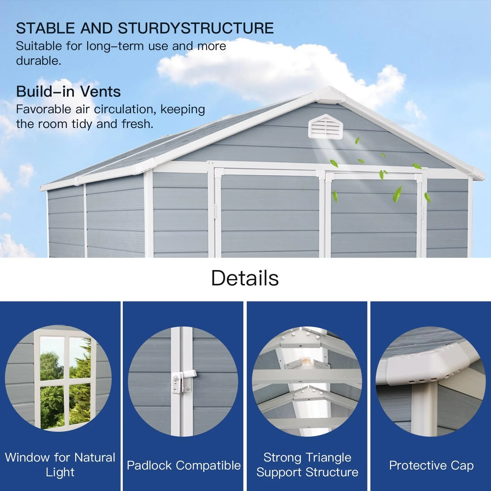 8' x 6' Outdoor Resin Storage Shed, Backyard Plastic Sheds with Reinforced Floor, Lockable Door, Garage Patio Garden Storage Shed, Gray