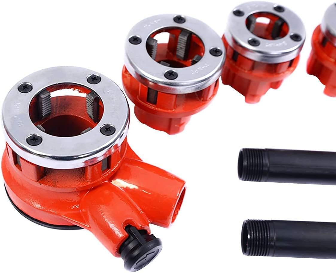 bimiti Ratchet Pipe Threader Kit Ratcheting Pipe Threading Tool Set w/ 6 Dies- 1/4, 3/8, 1/2, 3/4, 1, 1-1/4 and Storage Case
