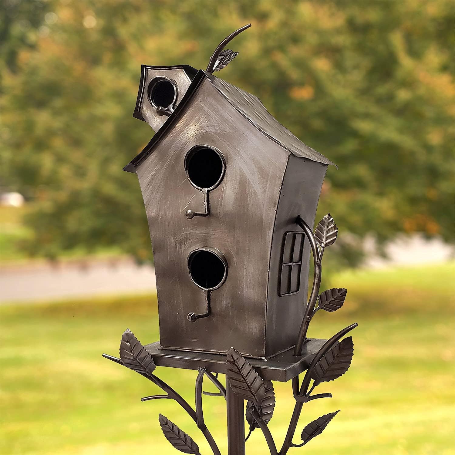 Zaer Ltd. Large Copper Colored Multi-Birdhouse Stakes, Room for 4 Bird Families in Each (Castle Home)